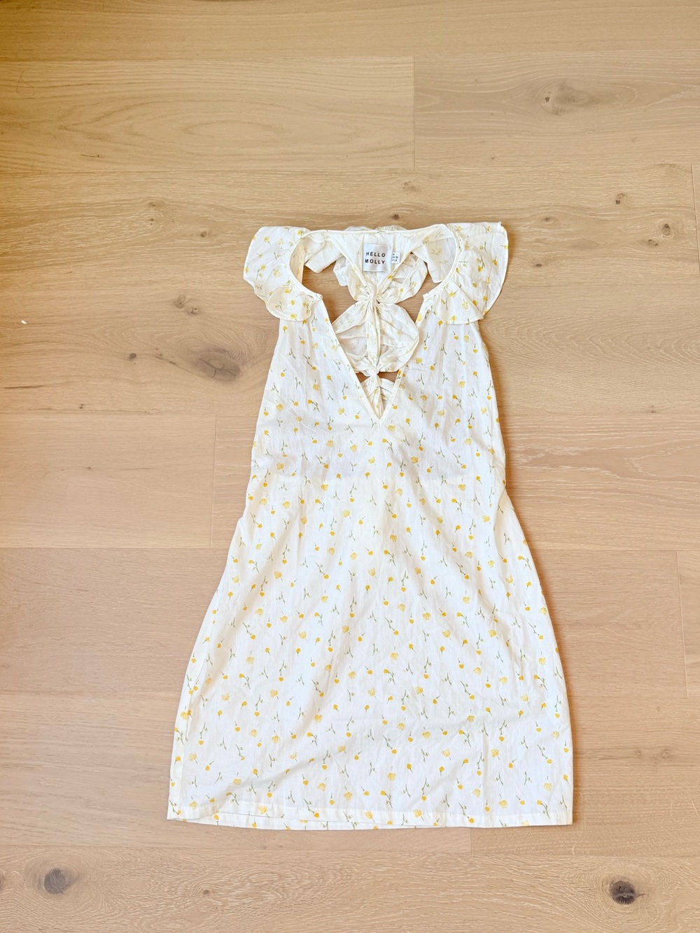 Hello Molly White Yellow Floral Tie Back Mini Dress Size US 6